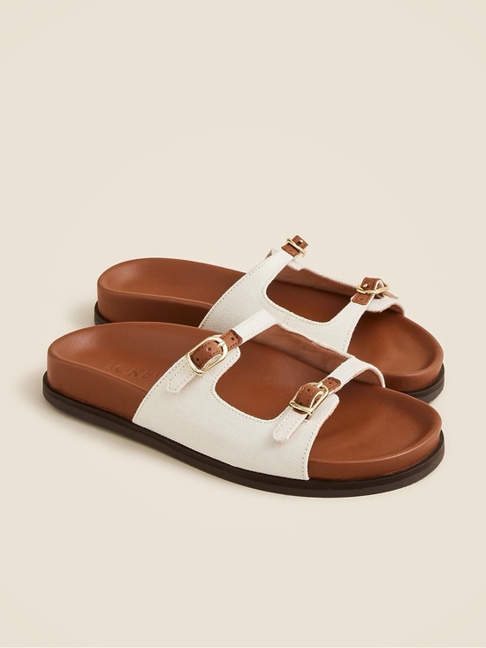 J. Crew Shoes - J. Crew Colbie Double Strap Buckle Sandals in Canvas & Leather Ivory/Brown Sz 9